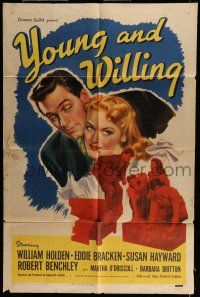 6t987 YOUNG & WILLING style A 1sh '43 art of William Holden & pretty Martha O'Driscoll!