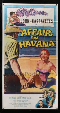 6w416 AFFAIR IN HAVANA 3sh '57 John Cassavetes in Cuba, art of Sara Shane in swimsuit on beach!