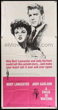 6w454 CHILD IS WAITING 3sh '63 great Howard Terpning art of Burt Lancaster & Judy Garland!