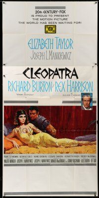 6w461 CLEOPATRA roadshow 3sh '63 Elizabeth Taylor, Richard Burton, Rex Harrison, Terpning art