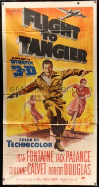 6w499 FLIGHT TO TANGIER 3D 3sh '53 Joan Fontaine & Jack Palance in new perfected Dynoptic 3-D!