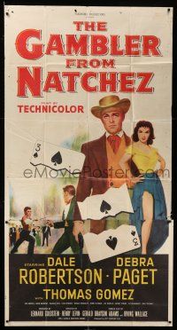 6w506 GAMBLER FROM NATCHEZ 3sh '54 Dale Robertson, Debra Paget, 3 of spades gambling artwork!