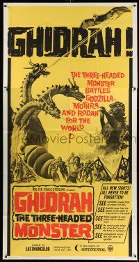 6w511 GHIDRAH THE THREE HEADED MONSTER 3sh '65 Toho, he battles Godzilla, Mothra, and Rodan!