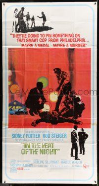 6w546 IN THE HEAT OF THE NIGHT 3sh '67 Sidney Poitier, Rod Steiger, Warren Oates, cool crime art!
