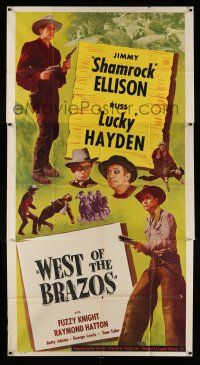 6w550 JIMMY ELLISON/RUSS HAYDEN 3sh '50 cool cowboy montage, both starring in West of the Brazos!