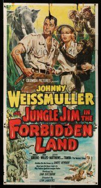 6w554 JUNGLE JIM IN THE FORBIDDEN LAND 3sh '51 Cravath art of Johnny Weissmuller & fake manimals!