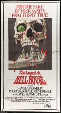 6w564 LEGEND OF HELL HOUSE int'l 3sh '73 great skull & haunted house dripping with blood art by BT!