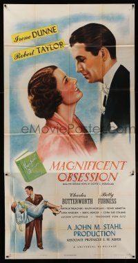6w578 MAGNIFICENT OBSESSION 3sh R47 great romantic art image of Irene Dunne & Robert Taylor!