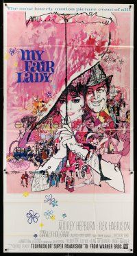 6w592 MY FAIR LADY 3sh '64 classic art of Audrey Hepburn & Rex Harrison by Bob Peak!