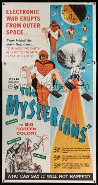 6w595 MYSTERIANS MGM 3sh '59 Ishiro Honda, they're abducting Earth's women & leveling its cities!