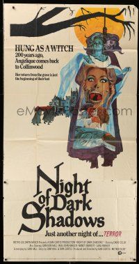 6w597 NIGHT OF DARK SHADOWS int'l 3sh '71 wild art of the woman hung as a witch 200 years ago!
