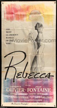 6w622 REBECCA 3sh R56 Alfred Hitchcock, great full-length art of Joan Fontaine!