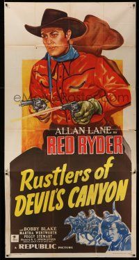 6w631 RUSTLERS OF DEVIL'S CANYON 3sh '47 cool art of Allan Lane as Red Ryder shooting two guns!