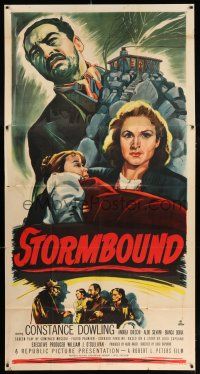 6w653 STORMBOUND 3sh '51 art of reporter Constance Dowling & scary outlaw Andrea Checchi!