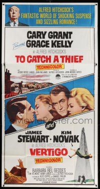 6w676 TO CATCH A THIEF/VERTIGO 3sh '63 Alfred Hitchcock, Cary Grant & Princess Grace Kelly!