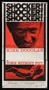 6w679 TOWN WITHOUT PITY 3sh '61 intense artwork of Kirk Douglas, plus sexy Christine Kaufmann!