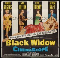 6w132 BLACK WIDOW 6sh '54 Ginger Rogers, Gene Tierney, Van Heflin, George Raft, sexy art!