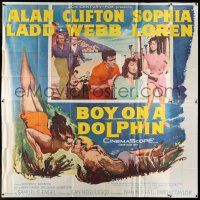 6w134 BOY ON A DOLPHIN 6sh '57 art of Alan Ladd & sexiest Sophia Loren swimming underwater!