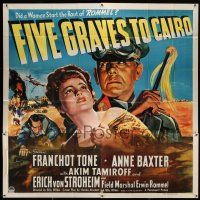 6w154 FIVE GRAVES TO CAIRO style A 6sh '43 Billy Wilder, art of Nazi Erich von Stroheim as Rommel!