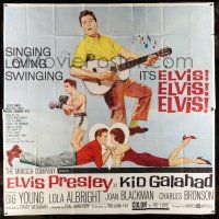 6w174 KID GALAHAD 6sh '62 art of Elvis Presley singing with guitar, boxing & romancing!