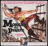 6w191 MORGAN THE PIRATE 6sh '61 Morgan il pirate, art of barechested swashbuckler Steve Reeves!