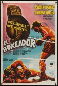 6w286 EL BOXEADOR Argentinean '58 cool artwork of boxers fighting in the ring + huge boxing glove!