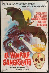 6w288 EL VAMPIRO SANGRIENTO Argentinean '63 cool artwork of vampire, bat & bloody skull!
