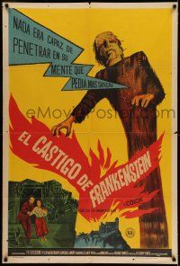 6w290 EVIL OF FRANKENSTEIN Argentinean '64 Peter Cushing, Hammer horror, cool monster artwork!