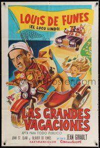 6w291 EXCHANGE STUDENT Argentinean R70s wacky art of Louis De Funes on motorcycle with sexy girl!