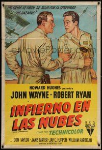 6w294 FLYING LEATHERNECKS Argentinean '51 art of John Wayne grabbing Robert Ryan, Howard Hughes