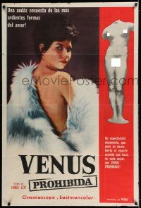 6w295 FORBIDDEN BEAUTIES Argentinean '64 Veneri proibite, nude statue & woman covered only by fur!