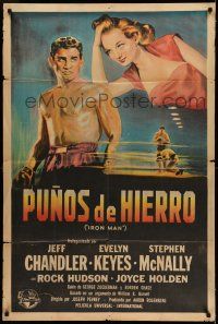 6w323 IRON MAN Argentinean '51 Jeff Chandler, sexy Evelyn Keyes, different boxing art!