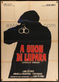 6w706 A SUON DI LUPARA Italian 1p '67 cool Papuzza art of Mafioso silhouette pointing shotgun!