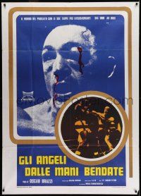 6w711 ANGELS WITH BOUND HANDS Italian 1p '75 cool c/u image of bloodied boxer + fighting in ring!