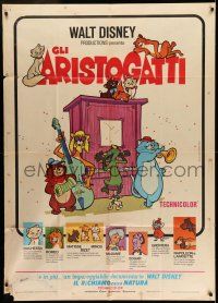 6w713 ARISTOCATS Italian 1p '70 Walt Disney feline jazz musical cartoon, great colorful image!