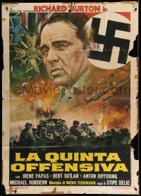 6w721 BATTLE OF SUTJESKA Italian 1p '73 art of Richard Burton & swastika over WWII battlefield!