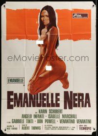 6w729 BLACK EMANUELLE Italian 1p '75 Emanuelle Nera, art of sexy naked Laura Gemser on her knees!