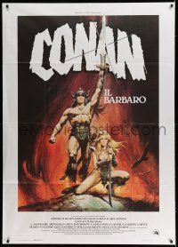 6w755 CONAN THE BARBARIAN Italian 1p '82 Arnold Schwarzenegger & sexy Sandahl Bergman by Casaro!