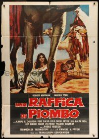 6w764 DESERT RENEGADES Italian 1p '66 art of Robert Hoffmann & sexy girl in desert by camels!