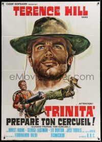 6w767 DJANGO PREPARE A COFFIN Italian 1p R70s cool c/u of Terence Hill as Django with gun by grave!