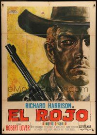 6w778 EL ROJO Italian 1p '66 cool spaghetti western artwork of Richard Harrison with gun by Casaro!
