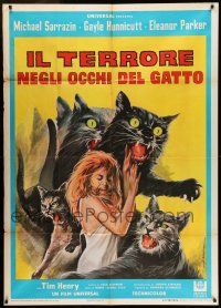 6w784 EYE OF THE CAT Italian 1p '70 wild different Spagnoli art of cats attacking sexy girl!
