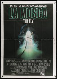 6w794 FLY Italian 1p '86 David Cronenberg sci-fi, cool art of monster in telepod by Mahon!