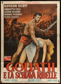 6w804 GOLIATH & THE REBEL SLAVE Italian 1p '63 art of barechested Gordon Scott holding sexy girl!