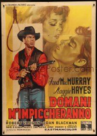 6w806 GOOD DAY FOR A HANGING Italian 1p '60 different art of Fred MacMurray with rifle by noose!