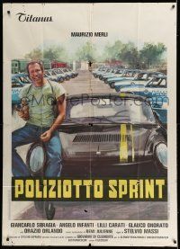 6w819 HIGHWAY RACER Italian 1p '77 Ciriello art of Maurizio Merli sitting in police parking lot!
