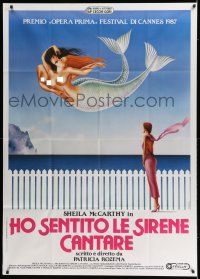 6w838 I'VE HEARD THE MERMAIDS SINGING Italian 1p '88 Cecchini art of topless mermaids kissing!
