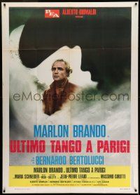 6w858 LAST TANGO IN PARIS Italian 1p R70s different image of Brando & silhouette, Bertolucci!