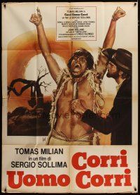 6w931 RUN, MAN, RUN! Italian 1p '68 artwork of cowboy holding knife to guy's throat by Aller!