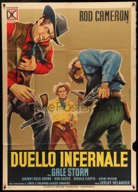6w954 STAMPEDE Italian 1p R62 great artwork of cowboy Rod Cameron shooting two bad guys!